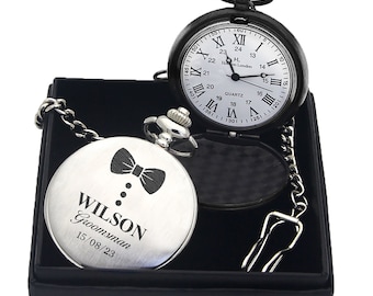 Personalized Pocket Watch Engraved Pocket Watch and Chain Custom Wedding Gifts for Men Best Man Groomsman Usher Dad