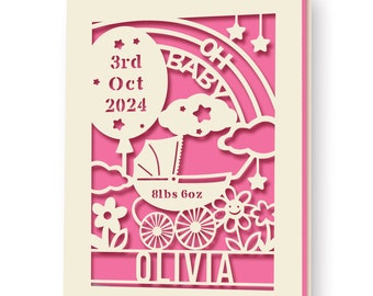 Personalized New Baby Card Custom New Baby Cards Gifts Congratulations Baby Boy Girl Card with Any Name  Weight  Date Laser Paper Cut Cards