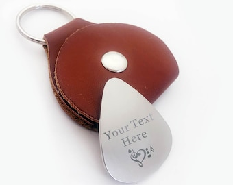 Personalized Guitar Picks Engraved Stainless Steel Guitar Plectrums with Leather Case Custom Gift for Father Boyfriend Groom Gift