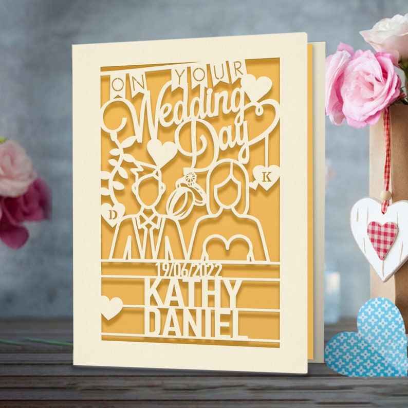 Personalized Wedding Card Custom Wedding Gift With Names And Date Engraved Congratulations Wedding Day for Newlyweds Gold