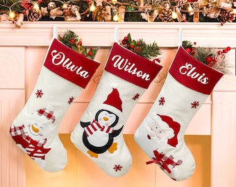 Personalized Christmas Stockings with Names Custom Christmas Family Stockings Christmas Tree Decorations Stockings Socks Hanging Ornaments