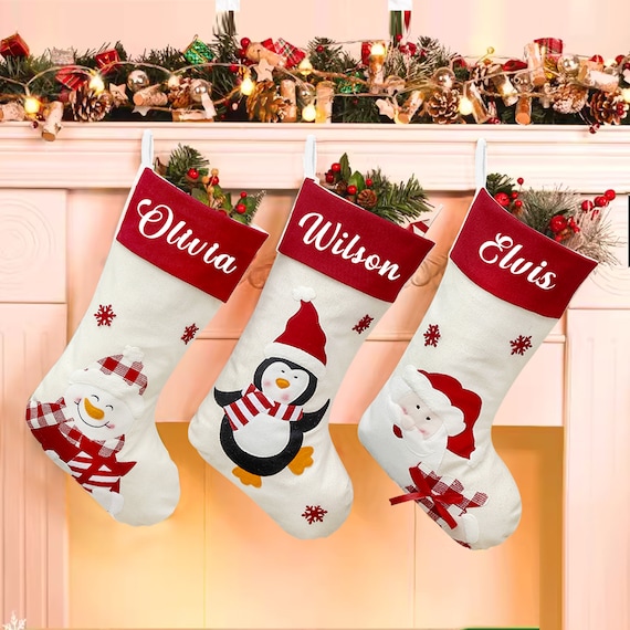 Personalized Christmas Stockings Set Of 2 – 18” Large Knit, Custom Name Up To 10 Characters, Farmhouse Style