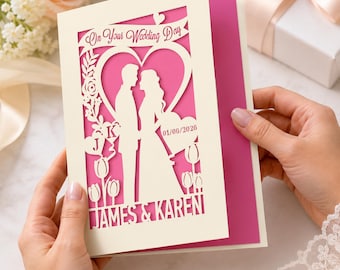 Personalized Wedding Card, Laser Paper Cut Wedding Cards for Bride and Groom, On Your Wedding Day Card for Mr and Mrs Gifts for New Couples