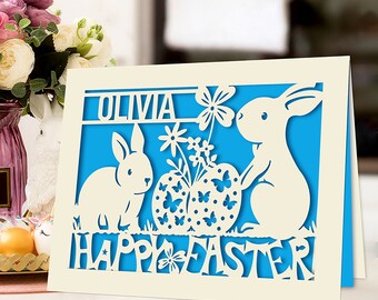 Personalized Happy Easter Cards Custom Happy Easter Gifts for Daughter Granddaughter Grandson Son Easter Cards for Wife Mum Bunny Card