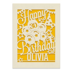 Personalized Happy Birthday Card Paper Cut Happy Birthday Card for Him Her Women Girl Boy Men Custom Gift for 16th 18th 21st 30th Birthday Gold