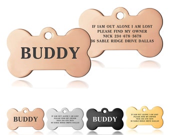 Engraved Stainless Steel Dog ID Tags Personalized Dog Tags, Small Cat Tags, Pet Tags With Address And Name Engraving Available Both Sides