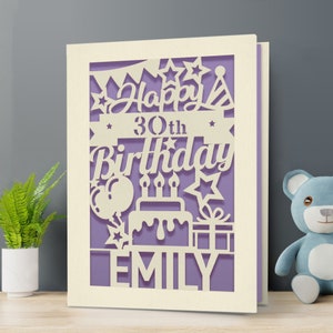 Personalised Birthday Card Laser Paper Cut Greeting Cards Happy Birthday Age Card Custom Gift with Any Name Any Age 1st 16th 21st 30th 80th