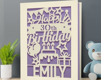 Personalised Birthday Card Laser Paper Cut Greeting Cards Happy Birthday Age Card Custom Gift with Any Name Any Age 1st 16th 21st 30th 80th