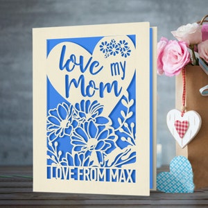 Personalized Happy Mothers Day Card | Laser Papercut for Mom Aunte Grandma Customized Any Name with Envelope | 6 Colors Available