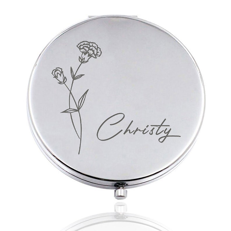 Personalized Compact Mirror Custom Birthday Pocket Mirror Gifts for Women with Birth Month Flower Birthday Gift Christmas Gift with Any Name image 1