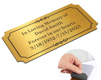 Engraved Name Plate Personalized Memorial Plaques for Doors Urns Solid Metal Plate 2x4in Name Plate Name Label Plaques with Adhesive Backing