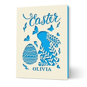 Personalized Happy Easter Cards Custom Happy Easter Gifts for Daughter Granddaughter Grandson Son Easter Cards for Wife Mum Bunny Card Deep Blue