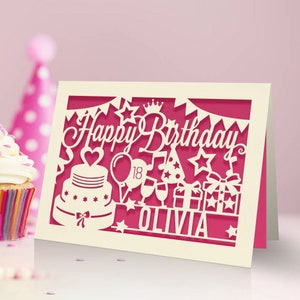 Personalized Birthday Card Laser Paper Cut Greeting Cards Birthday Custom Gift | Hand Finished in US With Any Name Any Age