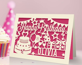 Tarjeta de cumpleaños personalizada cortada a láser, tarjetas de felicitación, regalo de cumpleaños personalizado / acabado a mano en EE. UU. con cualquier nombre y edad