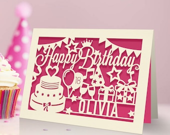 Personalized Birthday Card Laser Paper Cut Greeting Cards Birthday Custom Gift | Hand Finished in US With Any Name Any Age