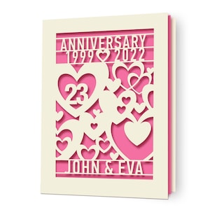 Carte d'anniversaire personnalisée avec noms de couples, cadeau de joyeux anniversaire personnalisé pour 20e 30e 50e anniversaire de mariage Fuchsia