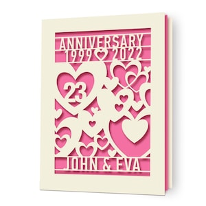 Personalized Anniversary Card with Couples Names Customized Happy Anniversary Gift for 20th 30th 50th Wedding Anniversary Fuchsia