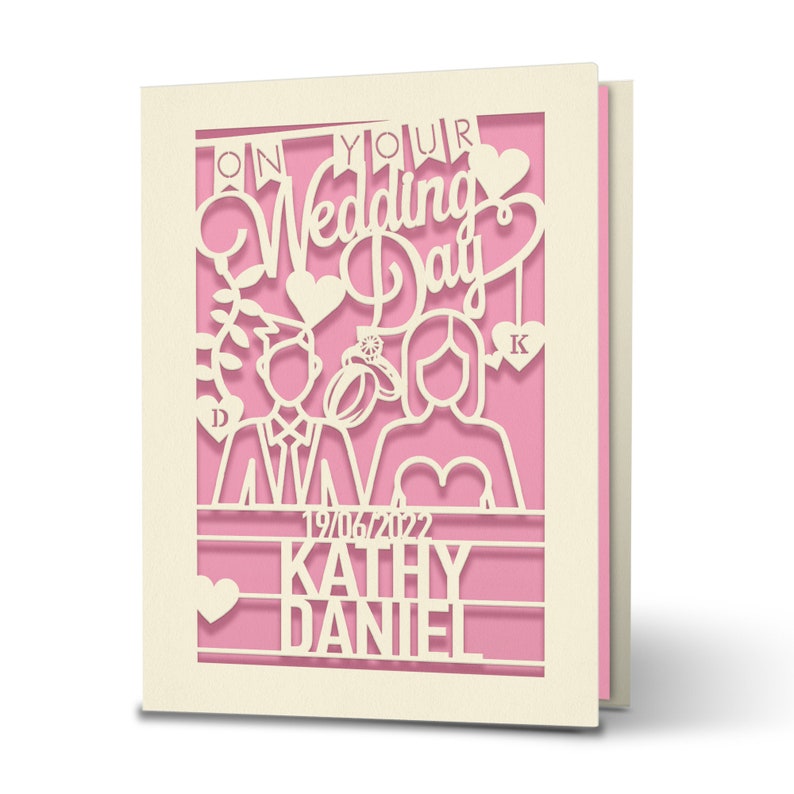 Personalized Wedding Card Custom Wedding Gift With Names And Date Engraved Congratulations Wedding Day for Newlyweds Candy Pink