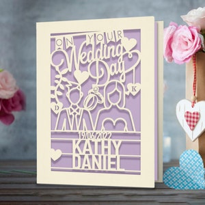Personalized Wedding Card Custom Wedding Gift With Names And Date Engraved Congratulations Wedding Day for Newlyweds Lilac Purple