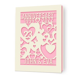 Carte d'anniversaire personnalisée avec noms de couples, cadeau de joyeux anniversaire personnalisé pour 20e 30e 50e anniversaire de mariage Candy Pink