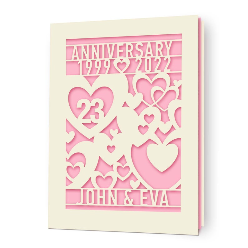 Personalized Anniversary Card with Couples Names Customized Happy Anniversary Gift for 20th 30th 50th Wedding Anniversary Candy Pink