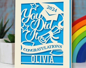 Personalized Graduation Cards for Graduates Students Friends Congratulation Laser Paper Cut Class of 2024 Greeting Card With Envelope