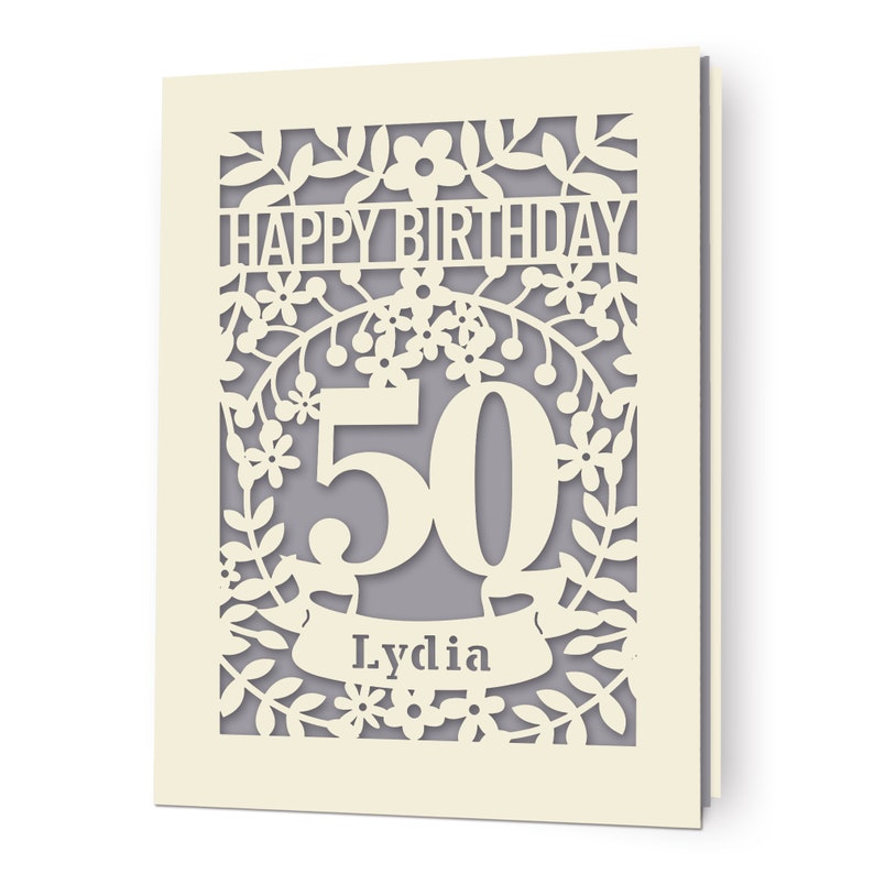 Tarjeta de cumpleaños personalizada, corte de papel láser, tarjeta de cumpleaños con flores de edad especial, cualquier nombre, cualquier edad, 1, 16, 21, 30, 50, 70, 80 imagen 10
