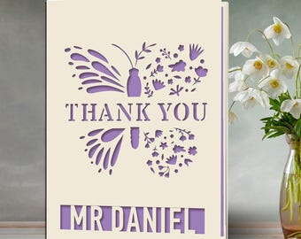 Personalized Thank You Card | Laser Paper Cut Thank You Teacher Card with Envelopes | Custom Thank You Gift for Teacher Nursery