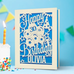 Personalized Happy Birthday Card Paper Cut Happy Birthday Card for Him Her Women Girl Boy Men Custom Gift for 16th 18th 21st 30th Birthday image 2