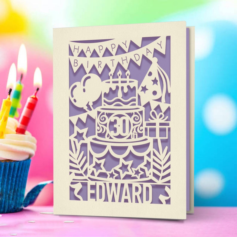 Personalized Happy Birthday Card Paper Cut Custom Birthday Greeting Card With Any Name Any Age Engraved Card For 1st 18th 20th Birthday Gift image 6