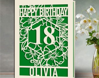 Carte de joyeux anniversaire personnalisée Carte de voeux d'anniversaire personnalisée découpée au laser avec n'importe quel nom tout âge 1er 16e 18e 21e 30e 50e 70e 80e