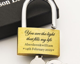 Personalized Padlock With Any Text Wedding Annivesary Gift Present Ctsom Love Lock With Any Name Personalized Engraved Padlock With Gift Box