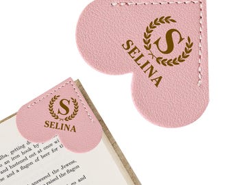 Marcapáginas de corazón personalizado, de cuero, con clip, para mujeres y hombres, ideal para leer y como regalo.