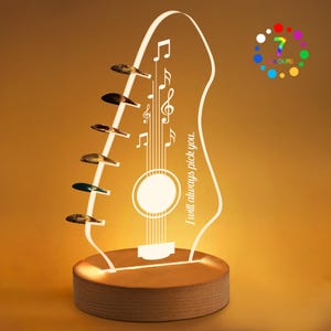 Personalized Light Up Guitar Pick Holder, 7 Colors LED Guitar Pick Holder for Picks Storage and Display, Headstock Shaped Guitar Accessories