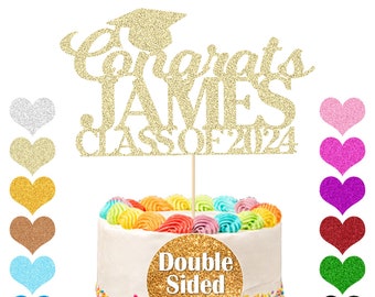 Custom Congrats Graduation Cake Topper Any Name Personalized Multicolours Double Sided Glitter Card Hand Finished in US