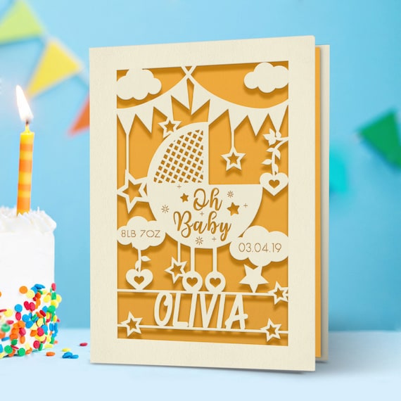 Personalised Welcome New Baby Card Laser Paper Cut Greeting - Etsy
