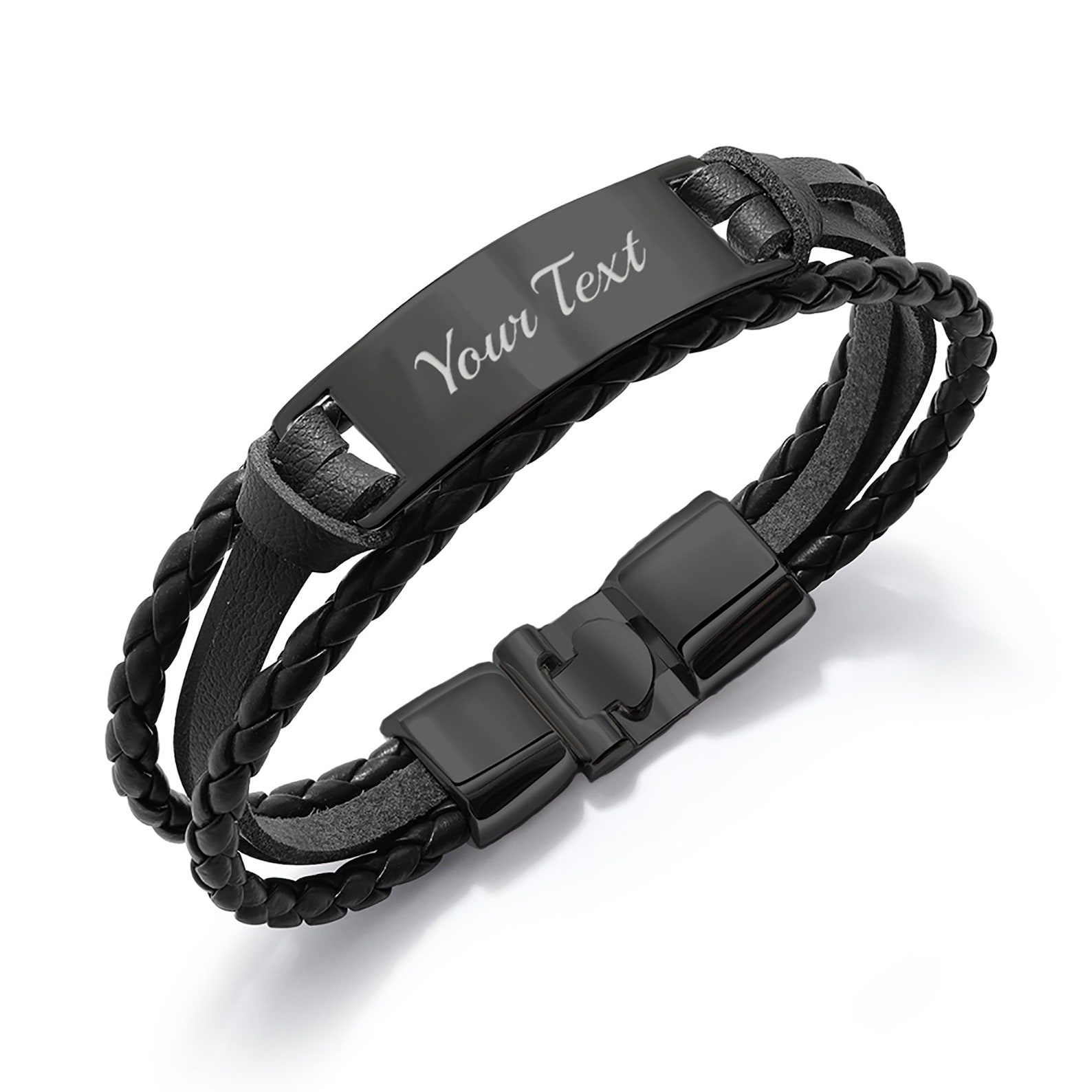 Personalized Black Silicone Bracelet For Men - Engraved Stainless Steel Plate Love Quote Gift