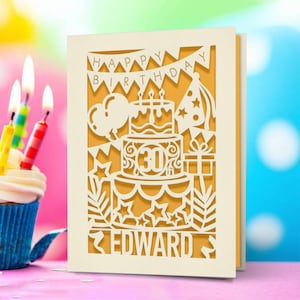 Personalized Happy Birthday Card Paper Cut Custom Birthday Greeting Card With Any Name Any Age Engraved Card For 1st 18th 20th Birthday Gift Gold