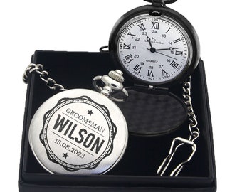 Personalized Pocket Watch Engraved Pocket Watch and Chain Personalized Gifts for Men Pocket Watch for Best Man GroomsmanWedding Father's Day