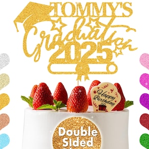Personalized Cake Topper Custom Congrats Graduation Hat Student Class of 2025 Double Sided Glitter Card