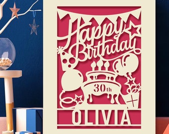 Personalized Birthday Card Paper Cut Happy Birthday Card for Him Her Women Girl Boy Men| Custom 13th 16th 18th 21st 30th Birthday Gifts