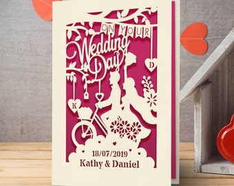 Personalized Wedding Card Custom Wedding Gift With Car And Hearts Design Perfect Gift For New Couple With Their Names And Wedding Date