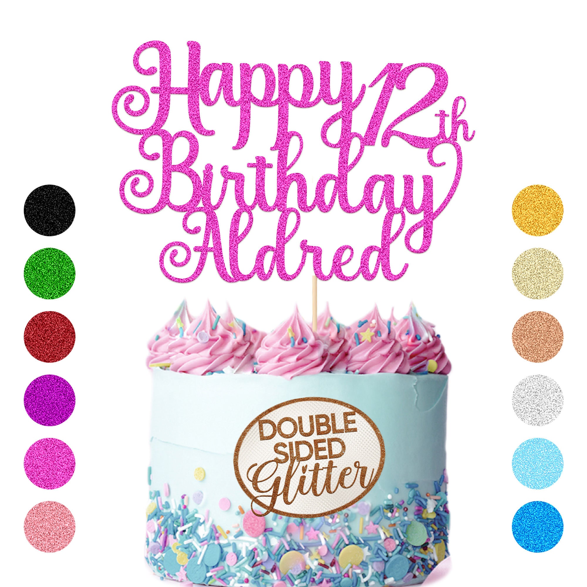 Personalized Birthday Cake Topper - Custom Name & Age Glitter Card, Double Sided, 6.3x4.7 Inches - View #7