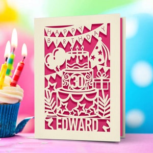 Personalized Happy Birthday Card Paper Cut Custom Birthday Greeting Card With Any Name Any Age Engraved Card For 1st 18th 20th Birthday Gift image 3