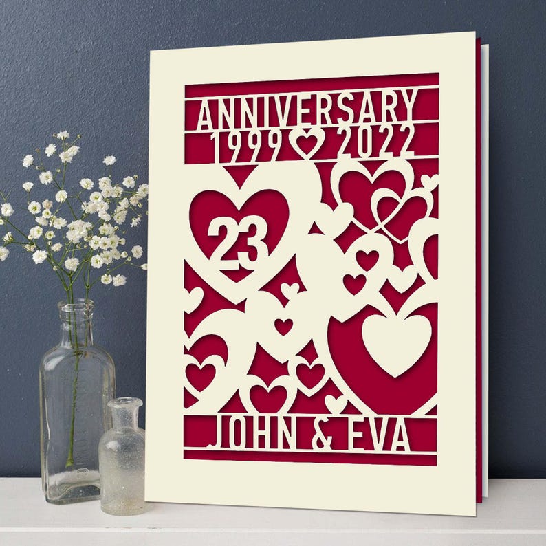 Carte d'anniversaire personnalisée avec noms de couples, cadeau de joyeux anniversaire personnalisé pour 20e 30e 50e anniversaire de mariage Deep Red