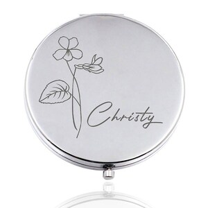 Personalized Compact Mirror Custom Birthday Pocket Mirror Gifts for Women with Birth Month Flower Birthday Gift Christmas Gift with Any Name image 6