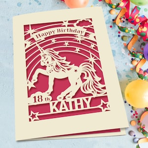 Personalized Unicorn Birthday Cards Laser Paper Cut Greeting Cards Happy Birthday Age Card Custom Gift with Any Name Any Age 1st 16th 21st