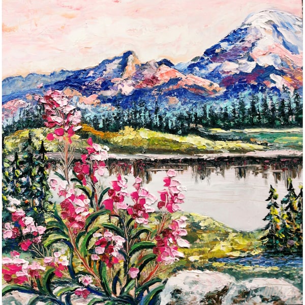 Colorado Painting Rocky Mountain Original Art Wildflowers Wall Art American Landscape Impasto oil painting Small Artwork 10-10 inches