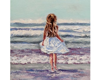 Girl on Beach Oil Painting: Hawaii Seascape Impasto Art