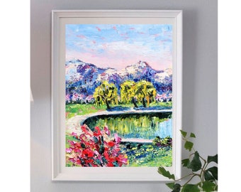 Monte Rainier pittura a olio Willow Trees originale arte paesaggio parete arte parco nazionale Washington Impasto pittura a olio opera d'arte 10-8"